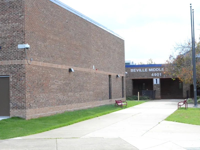 Beville Middle School building entrance